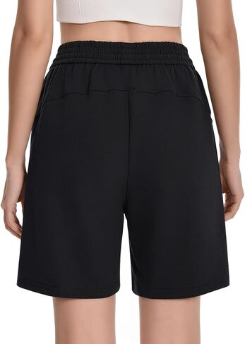 Womens Athletic Sweat Shorts Drawstring High Waisted Short Baggy Lounge Cotton Long Bermuda Shorts with Pockets in Kuwait