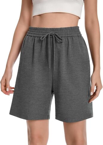 Womens Athletic Sweat Shorts Drawstring High Waisted Short Baggy Lounge Cotton Long Bermuda Shorts with Pockets in Kuwait