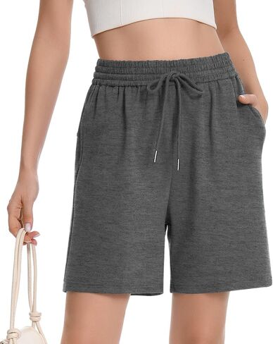 Womens Athletic Sweat Shorts Drawstring High Waisted Short Baggy Lounge Cotton Long Bermuda Shorts with Pockets in Kuwait