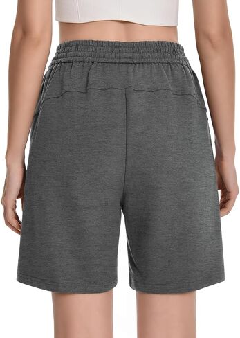 Womens Athletic Sweat Shorts Drawstring High Waisted Short Baggy Lounge Cotton Long Bermuda Shorts with Pockets in Kuwait