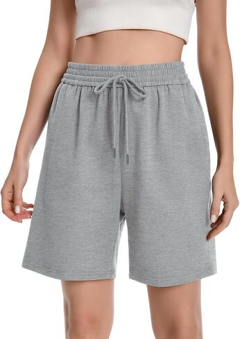 Womens Athletic Sweat Shorts Drawstring High Waisted Short Baggy Lounge Cotton Long Bermuda Shorts with Pockets in Kuwait