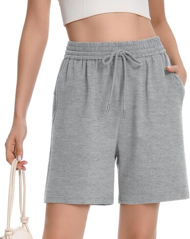 Womens Athletic Sweat Shorts Drawstring High Waisted Short Baggy Lounge Cotton Long Bermuda Shorts with Pockets in Kuwait