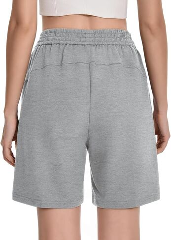 Womens Athletic Sweat Shorts Drawstring High Waisted Short Baggy Lounge Cotton Long Bermuda Shorts with Pockets in Kuwait