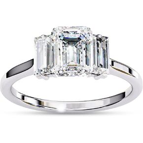 Three Stone Engagement Ring Foe Women, Center 7x5mm Emerald Cut Lab Created Moissanite Promise Rings in 10K / 14K Solid Gold or 925 Sterling Silver Jewelry Gift for Her in Saudi Arabia