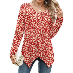 Rapbin Long Sleeve Tops V V Neck Tunic Tubs Basic Plateed Flowy Lowy Asyfymetrical Hend Fit Fit 2025 in Kuwait