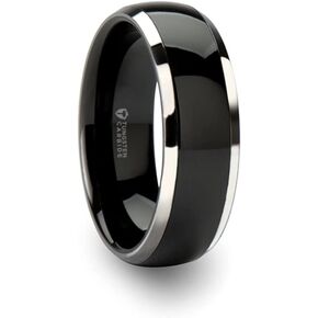 Roy Rose Jewelry Mens Black Ceramic Inlayed Tungsten Wedding Ring - Domed Comfort Fit - 6mm 7mm 8mm 10mm Wide - Style Name: Carrera in Kuwait
