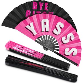 Amyhill 2 Packs Large Rave Fan Folding Hand festival Bamboo Chinese iconic fan with Voice for Men and Women Party Performance, Dance, Decorations, Gift, 13 Inch (Trendy Style) in Saudi Arabia