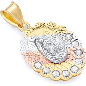 14K Tri Tri Color Gold CZ ديني سيدة غوادالوبي سحر قلادة in Kuwait
