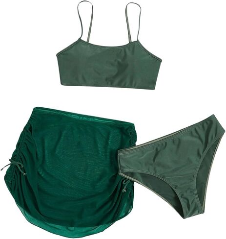 Milumia Girl's 3 Set Bikini Set Swimsuit with Drawstring Beach Swim Skirt Swimwear in Saudi Arabia