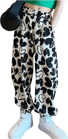 Girls Wide Leg Track Pants Side Stripe Sweatpants Elastic Waist Baggy Pants in Kuwait