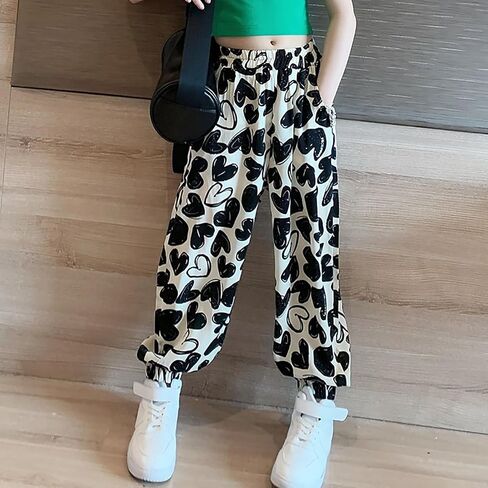 Girls Wide Leg Track Pants Side Stripe Sweatpants Elastic Waist Baggy Pants in Kuwait