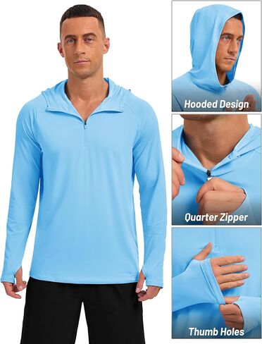 TACVASEN Mens Sun Protection Athletic Shirts UPF 50+ Rash Guard Long Sleeve Quarter Zip Sun Hoodie Running Fishing Shirt in Kuwait