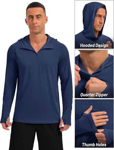 TACVASEN Mens Sun Protection Athletic Shirts UPF 50+ Rash Guard Long Sleeve Quarter Zip Sun Hoodie Running Fishing Shirt in Kuwait