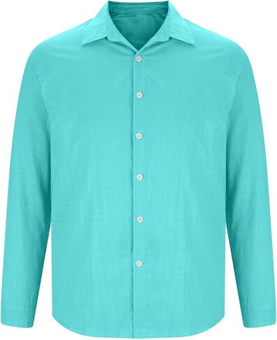 Mens Casual Cotton Linen Shirts Oversized Long Sleeve Buttons Down Tops Workout Beach Vacation Lapel Men Blouses in Kuwait