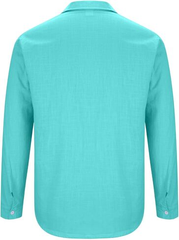 Mens Casual Cotton Linen Shirts Oversized Long Sleeve Buttons Down Tops Workout Beach Vacation Lapel Men Blouses in Kuwait