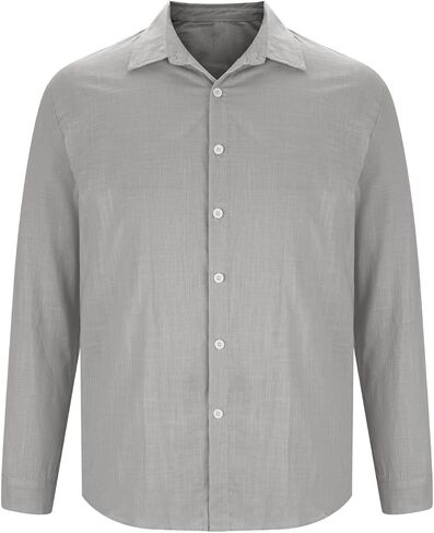Mens Casual Cotton Linen Shirts Oversized Long Sleeve Buttons Down Tops Workout Beach Vacation Lapel Men Blouses in Kuwait