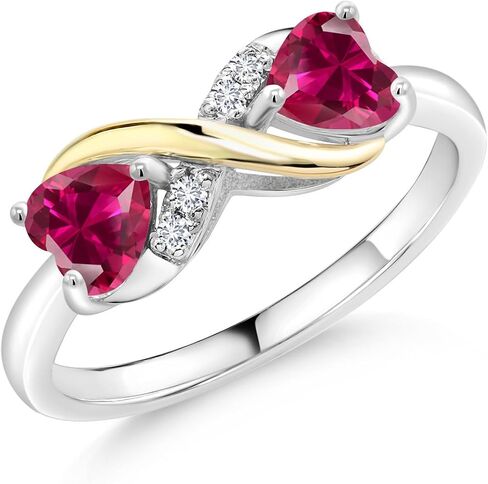 Gemstone Birthstone and Lab Grown Diamond Accents Eternal Love Infinity Ring for Women | 925 Silver and 10K Yellow Gold | Heart Shape 5MM & Round 1.3MM | Two-Tone Wedding Anniversary Promise Ring in Saudi Arabia