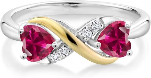 Gemstone Birthstone and Lab Grown Diamond Accents Eternal Love Infinity Ring for Women | 925 Silver and 10K Yellow Gold | Heart Shape 5MM & Round 1.3MM | Two-Tone Wedding Anniversary Promise Ring in Saudi Arabia