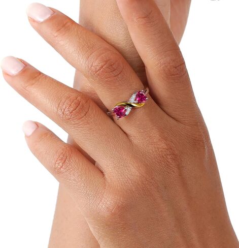 Gemstone Birthstone and Lab Grown Diamond Accents Eternal Love Infinity Ring for Women | 925 Silver and 10K Yellow Gold | Heart Shape 5MM & Round 1.3MM | Two-Tone Wedding Anniversary Promise Ring in Saudi Arabia