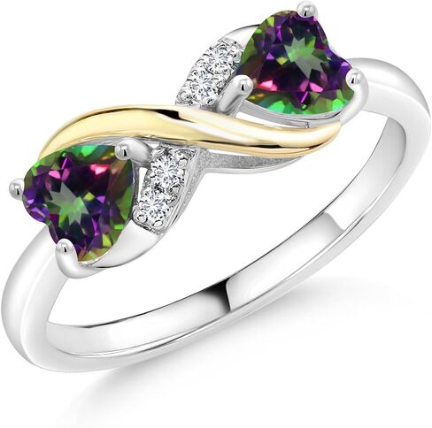 Gemstone Birthstone and Lab Grown Diamond Accents Eternal Love Infinity Ring for Women | 925 Silver and 10K Yellow Gold | Heart Shape 5MM & Round 1.3MM | Two-Tone Wedding Anniversary Promise Ring in Saudi Arabia
