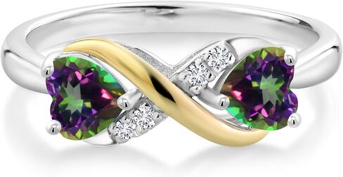 Gemstone Birthstone and Lab Grown Diamond Accents Eternal Love Infinity Ring for Women | 925 Silver and 10K Yellow Gold | Heart Shape 5MM & Round 1.3MM | Two-Tone Wedding Anniversary Promise Ring in Saudi Arabia