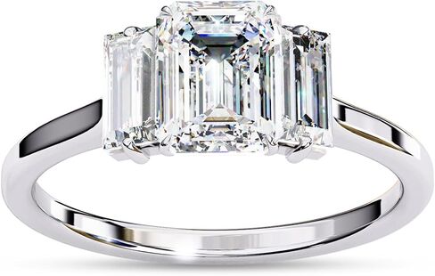 ثلاثة خاتم الخطوبة الخاتم عدو ، مركز 7x5mm eMerald Cut Lab الذي خلق حلقات الوعد Moissanite في 10K / 14K الذهب الصلب أو 925 هدية المجوهرات الفضية الجنيه الاسترليني لها in Saudi Arabia