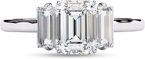 ثلاثة خاتم الخطوبة الخاتم عدو ، مركز 7x5mm eMerald Cut Lab الذي خلق حلقات الوعد Moissanite في 10K / 14K الذهب الصلب أو 925 هدية المجوهرات الفضية الجنيه الاسترليني لها in Saudi Arabia
