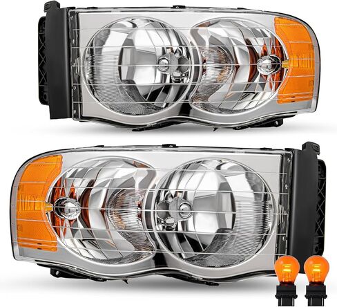 مجموعة المصباح الأمامي JSBoyat متوافق مع 2002-2005 Dodge RAM 1500 Pickup و 2003-2005 Dodge RAM 2500/3500 Pickup Driver Side (Chrome Housing with Amber Reflector) in Saudi Arabia