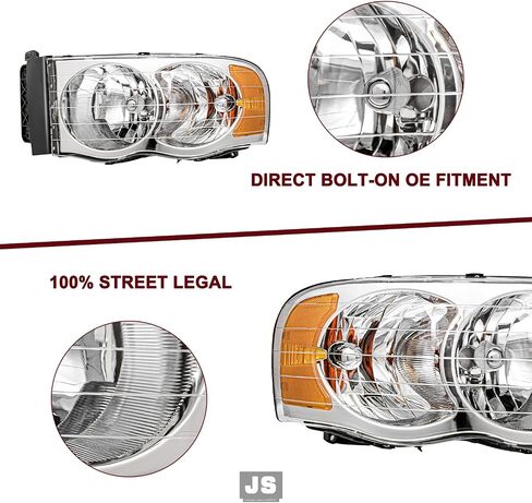 مجموعة المصباح الأمامي JSBoyat متوافق مع 2002-2005 Dodge RAM 1500 Pickup و 2003-2005 Dodge RAM 2500/3500 Pickup Driver Side (Chrome Housing with Amber Reflector) in Saudi Arabia