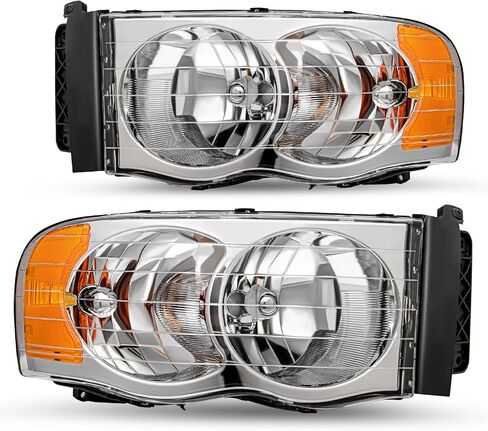 مجموعة المصباح الأمامي JSBoyat متوافق مع 2002-2005 Dodge RAM 1500 Pickup و 2003-2005 Dodge RAM 2500/3500 Pickup Driver Side (Chrome Housing with Amber Reflector) in Saudi Arabia