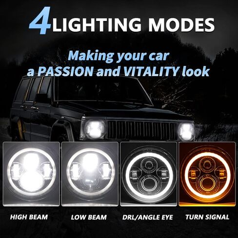 Mondeview 7 بوصة LED جولة المصباح H6024 عالي انخفاض شعاع ، انعطف DRL لجيب رانجلر تشيفي فورد نيسان هامر ، DOT معتمد in Kuwait