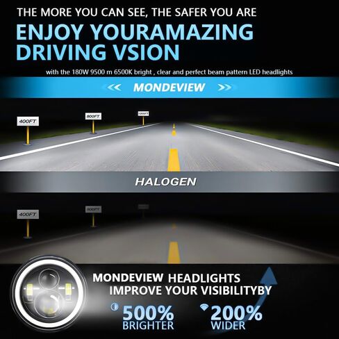 Mondeview 7 بوصة LED جولة المصباح H6024 عالي انخفاض شعاع ، انعطف DRL لجيب رانجلر تشيفي فورد نيسان هامر ، DOT معتمد in Kuwait