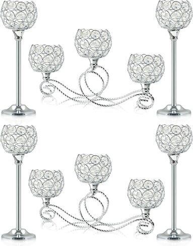 Gold 5 Arm Metal Crystal Tea Light Candle Holder, Elegant Wedding Table Centerpiece Candle Holder, Christmas Wishing Crystal Bowl Candle Holder Suitable for Wedding Party Living Room Decoration in Saudi Arabia