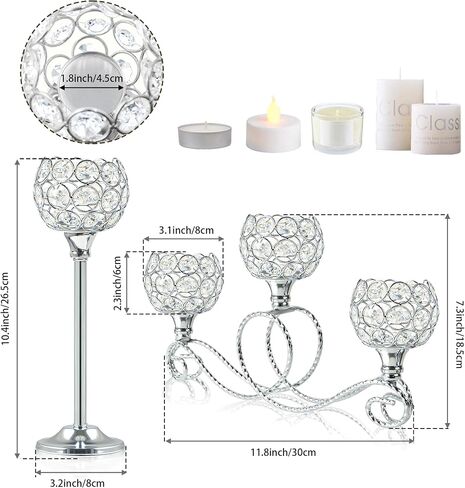 Gold 5 Arm Metal Crystal Tea Light Candle Holder, Elegant Wedding Table Centerpiece Candle Holder, Christmas Wishing Crystal Bowl Candle Holder Suitable for Wedding Party Living Room Decoration in Saudi Arabia