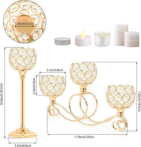 Gold 5 Arm Metal Crystal Tea Light Candle Holder, Elegant Wedding Table Centerpiece Candle Holder, Christmas Wishing Crystal Bowl Candle Holder Suitable for Wedding Party Living Room Decoration in Saudi Arabia