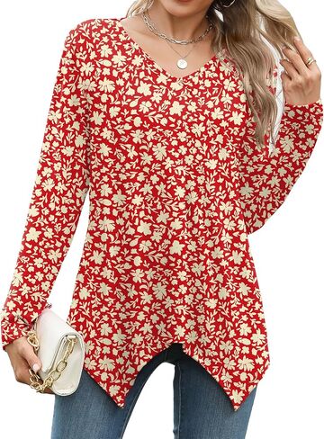 Rapbin Long Sleeve Tops V V Neck Tunic Tubs Basic Plateed Flowy Lowy Asyfymetrical Hend Fit Fit 2025 in Kuwait