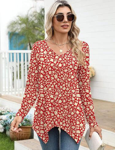 Rapbin Long Sleeve Tops V V Neck Tunic Tubs Basic Plateed Flowy Lowy Asyfymetrical Hend Fit Fit 2025 in Kuwait