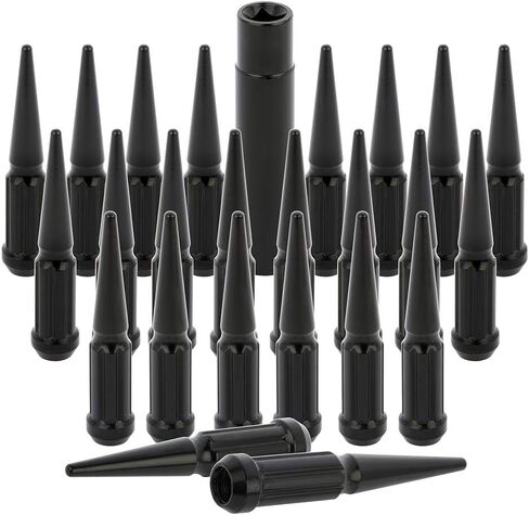 Scitoo 24pcs+1keys العجلة السوداء Lug Nuts spline المغلقة نهاية المقبس الخيط 14x2 Lug Nut for Aston Martin for Ford for Lincoln in Saudi Arabia