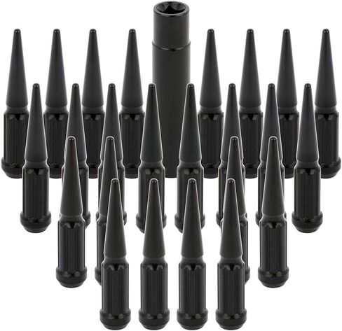 Scitoo 24pcs+1keys العجلة السوداء Lug Nuts spline المغلقة نهاية المقبس الخيط 14x2 Lug Nut for Aston Martin for Ford for Lincoln in Saudi Arabia