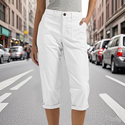 Capri Pants for Women Casual Summer Lightweight Cargo Joggers Stretch Elastic Waist Cropped Pants with Pockets in Kuwait