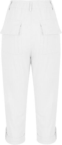 Capri Pants for Women Casual Summer Lightweight Cargo Joggers Stretch Elastic Waist Cropped Pants with Pockets in Kuwait