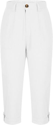 Capri Pants for Women Casual Summer Lightweight Cargo Joggers Stretch Elastic Waist Cropped Pants with Pockets in Kuwait