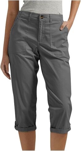 Capri Pants for Women Casual Summer Lightweight Cargo Joggers Stretch Elastic Waist Cropped Pants with Pockets in Kuwait