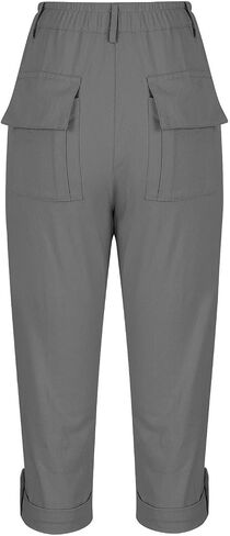 Capri Pants for Women Casual Summer Lightweight Cargo Joggers Stretch Elastic Waist Cropped Pants with Pockets in Kuwait