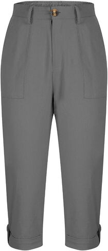 Capri Pants for Women Casual Summer Lightweight Cargo Joggers Stretch Elastic Waist Cropped Pants with Pockets in Kuwait