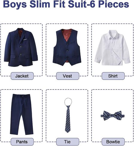 Boys Slim Fit Suit for Kids Tuxedo for Boys Formal Suits 6 Pieces Wedding Ring Bearer Outfit for Wedding in Kuwait