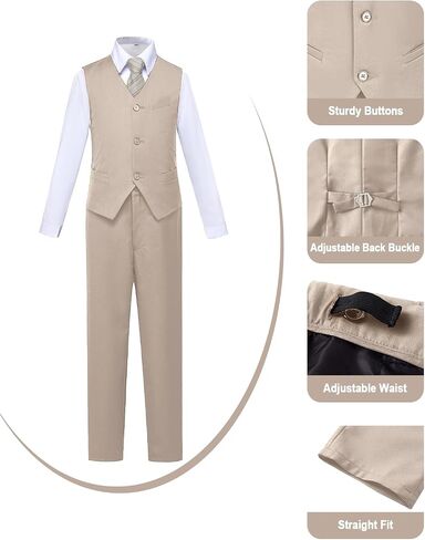 Boys Slim Fit Suit for Kids Tuxedo for Boys Formal Suits 6 Pieces Wedding Ring Bearer Outfit for Wedding in Kuwait