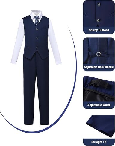 Boys Slim Fit Suit for Kids Tuxedo for Boys Formal Suits 6 Pieces Wedding Ring Bearer Outfit for Wedding in Kuwait