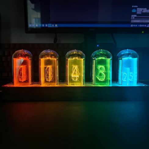 Nixie Tube Clock LED Digital Clock with Wi-Fi SYNC 12/24H Display Retro Alarm Clock Tube Clock Glow Retro Cool Modern Wooden Cyberpunk Decor Home Living Room Office Decoration A Gift for Friends in Saudi Arabia