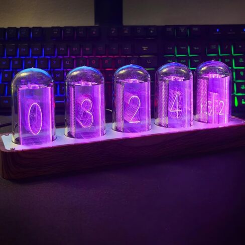 Nixie Tube Clock LED Digital Clock with Wi-Fi SYNC 12/24H Display Retro Alarm Clock Tube Clock Glow Retro Cool Modern Wooden Cyberpunk Decor Home Living Room Office Decoration A Gift for Friends in Saudi Arabia